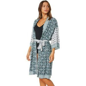 TIGERLILY Odia Green White Duster Kimono